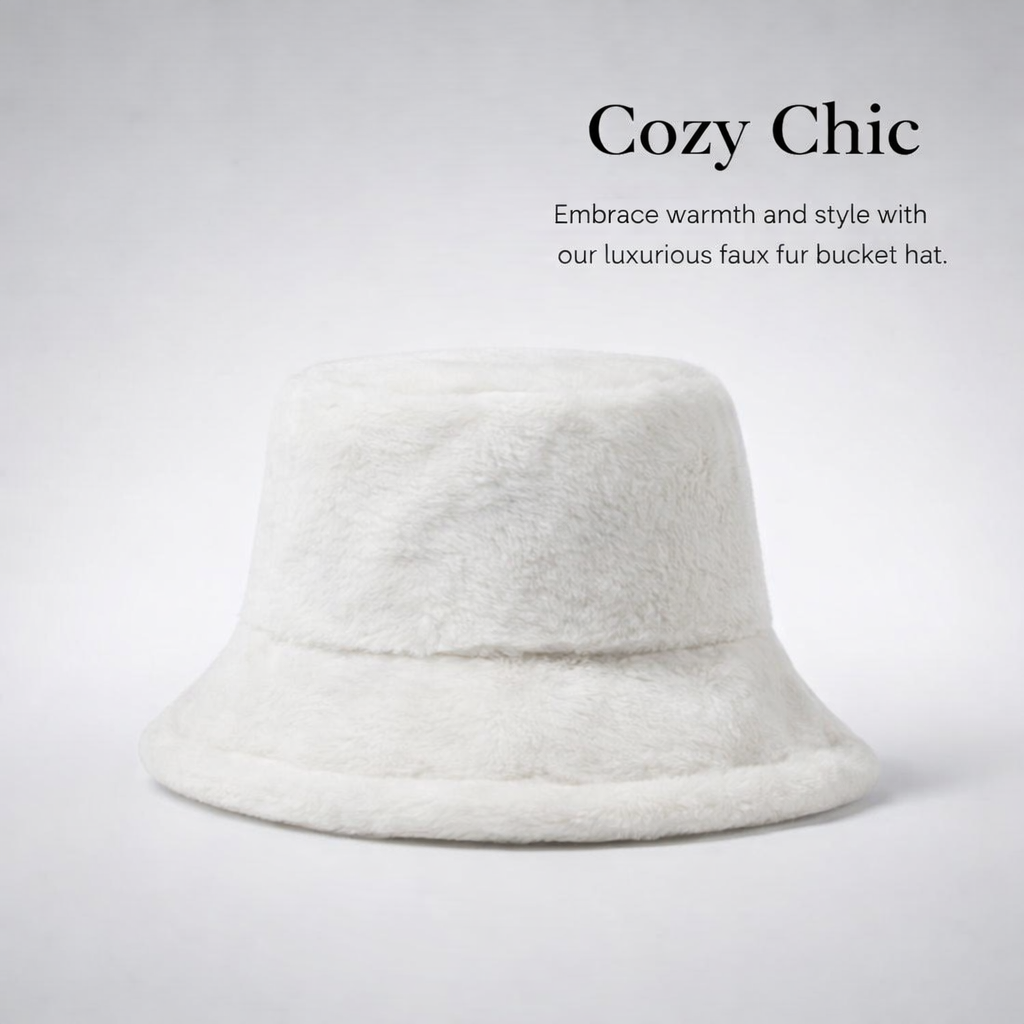 Fuzzy Bucket Hat for Women Winter Warm, Faux Fur Fisherman Cap Weather, Windproof Furry for Young Adults