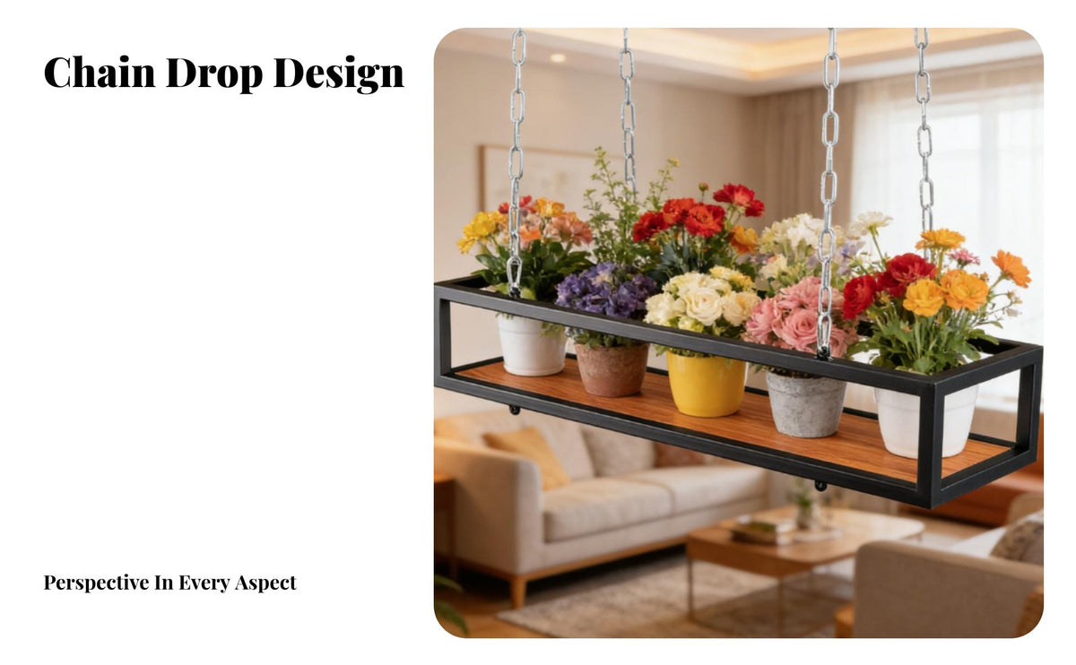 Space-Saving Design utilitarian Chain-Suspended Planter Multi-Functional utilitarian Ceiling Mount adaptable Use Hanging Shelf strongDuty for Plant lovers, Interior Designers, Balcony, Cafe, Restaurant, Living Room