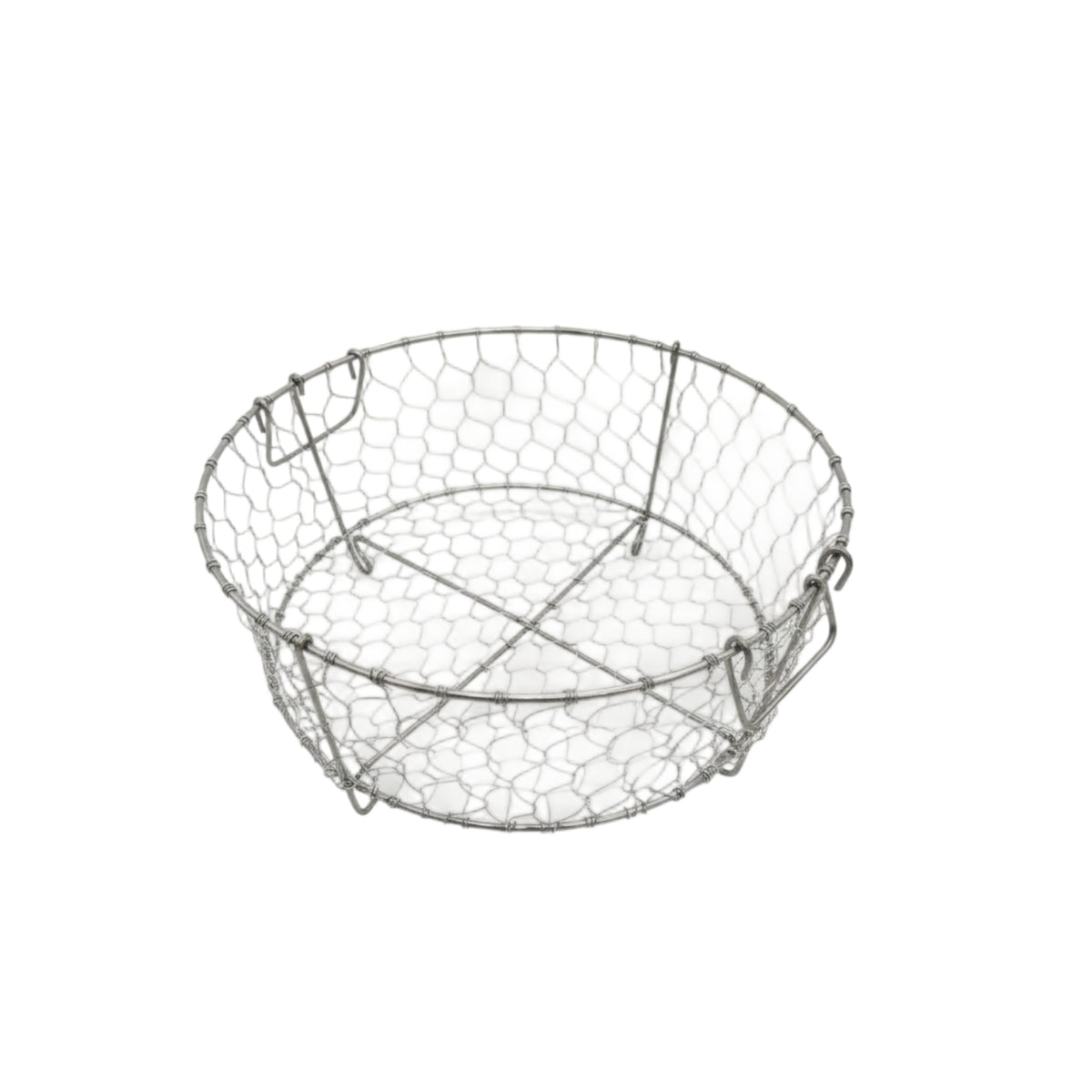 Stainless Steel Mesh Basket Silver-Toned Integrated Handles Hanging Basket