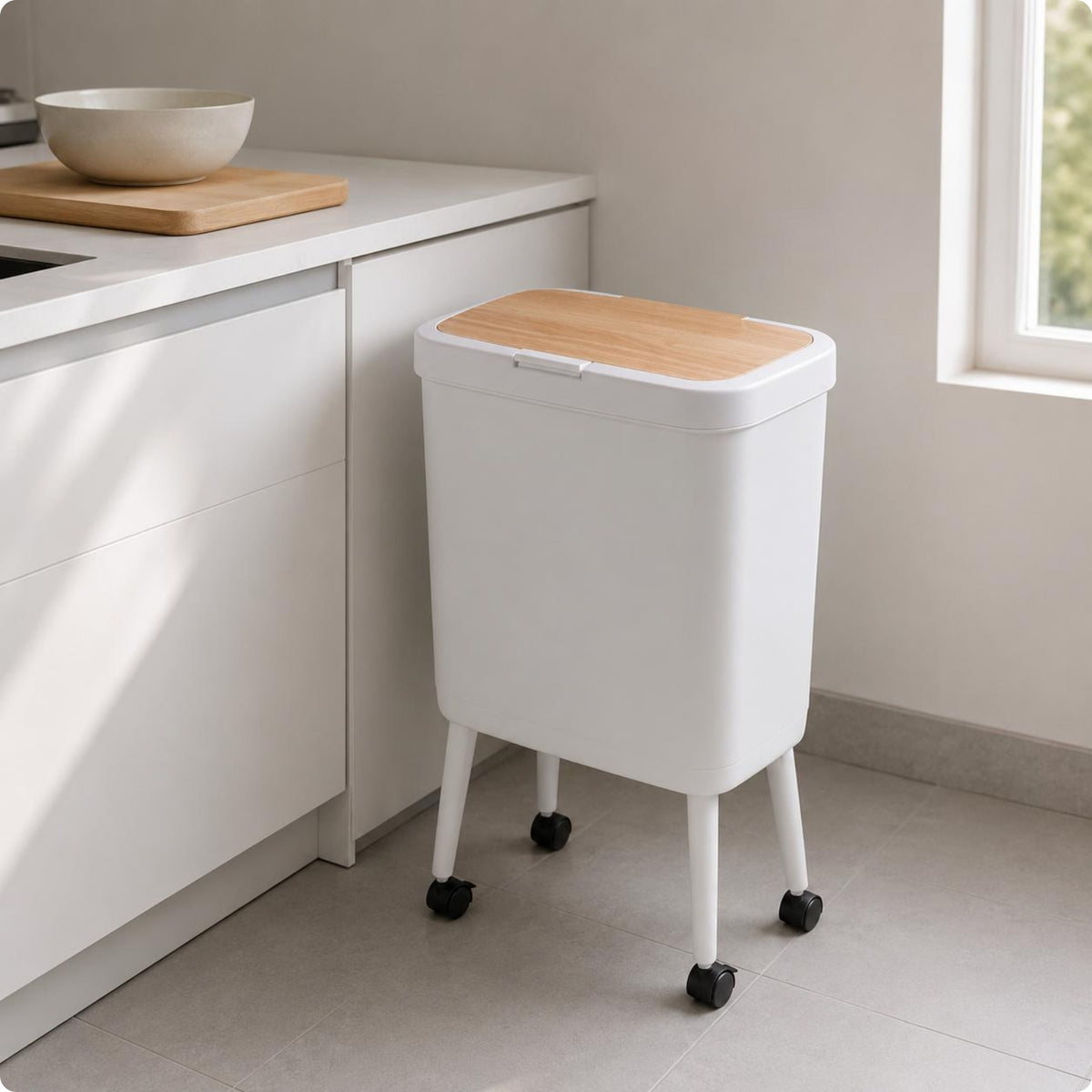 Lidded Trash Can Easy Clean Rolling Trash Can Reinforced Bottom