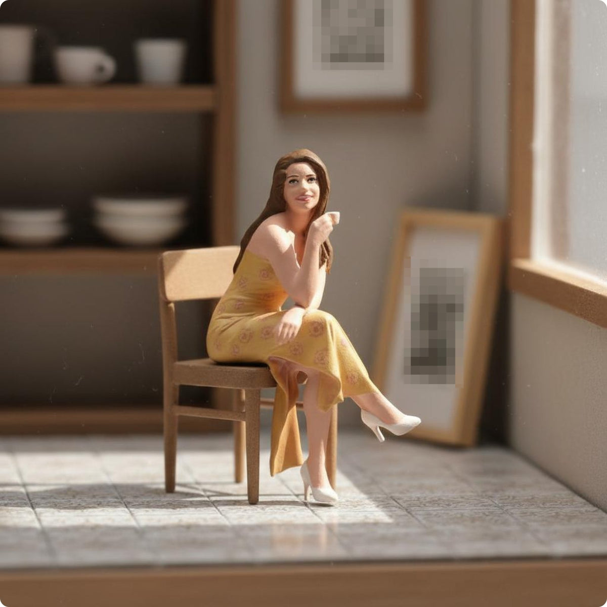 Coffee Girl Figurine Hand Painted Seated Woman Figurine Fine Detail Resin People Model for Desk Decor