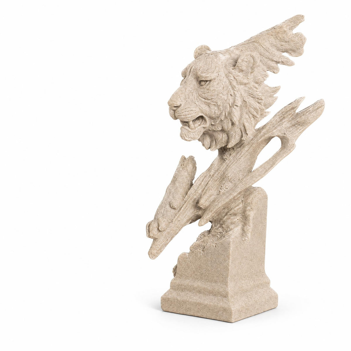 Beige Tone Lion Sculpture Sandstone Finish Decor Accent