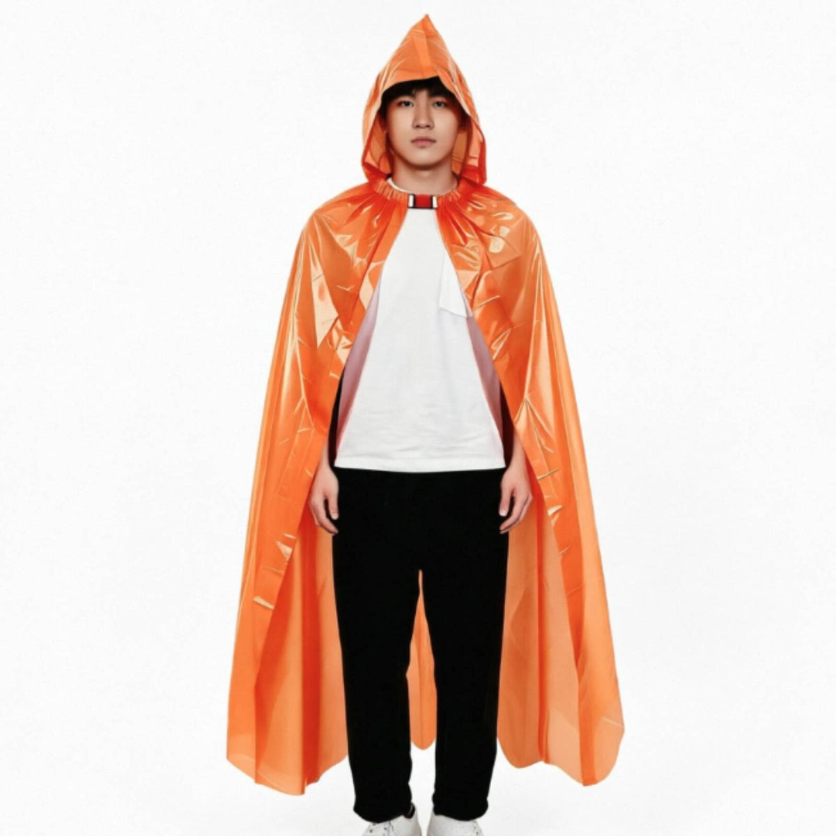 Draping Full-Body Rain Poncho Extended Hem Hooded Rain Cape Wind-Blocking Rainwear Portable for Outdoor Use