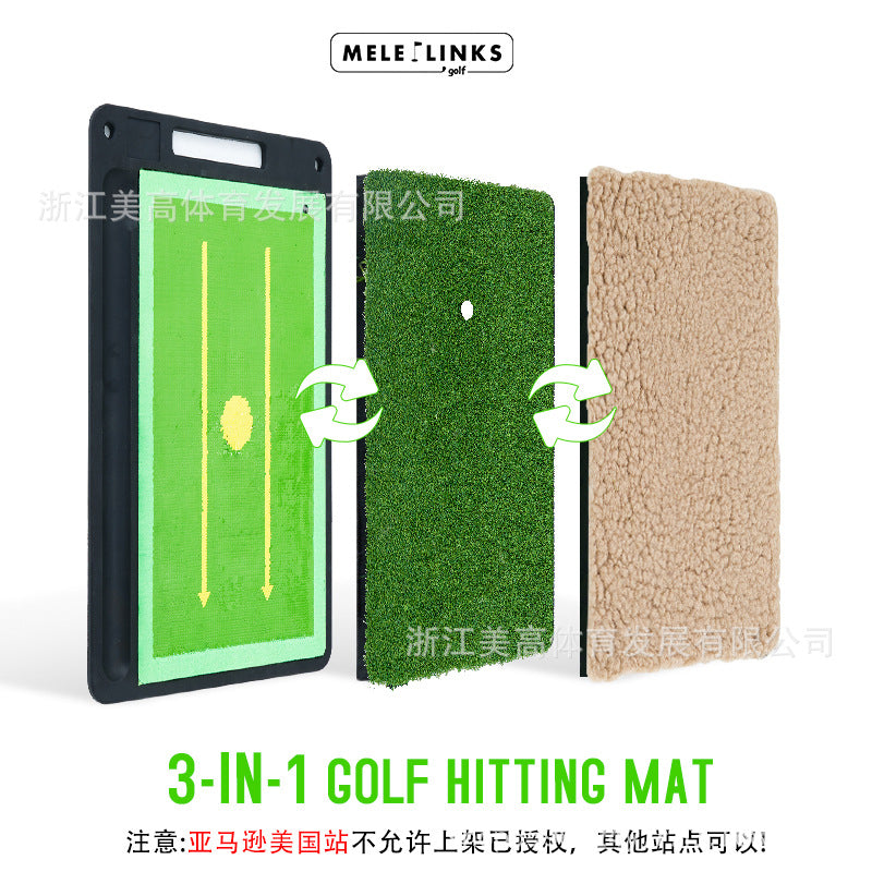 Mele Links 3-in-1 Replaceable Golf Hitting Mat with Carry Handle, Non-Slip Rubber Practice Mat for Indoor Golf