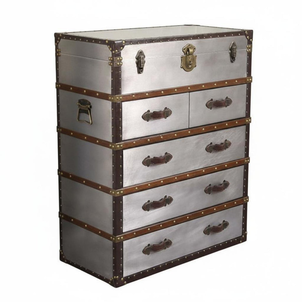 5-Drawer Trunk design Chest Rivet features 5-Drawer upright Cabinet Sturdy construction adaptable Use for Interior Decorators