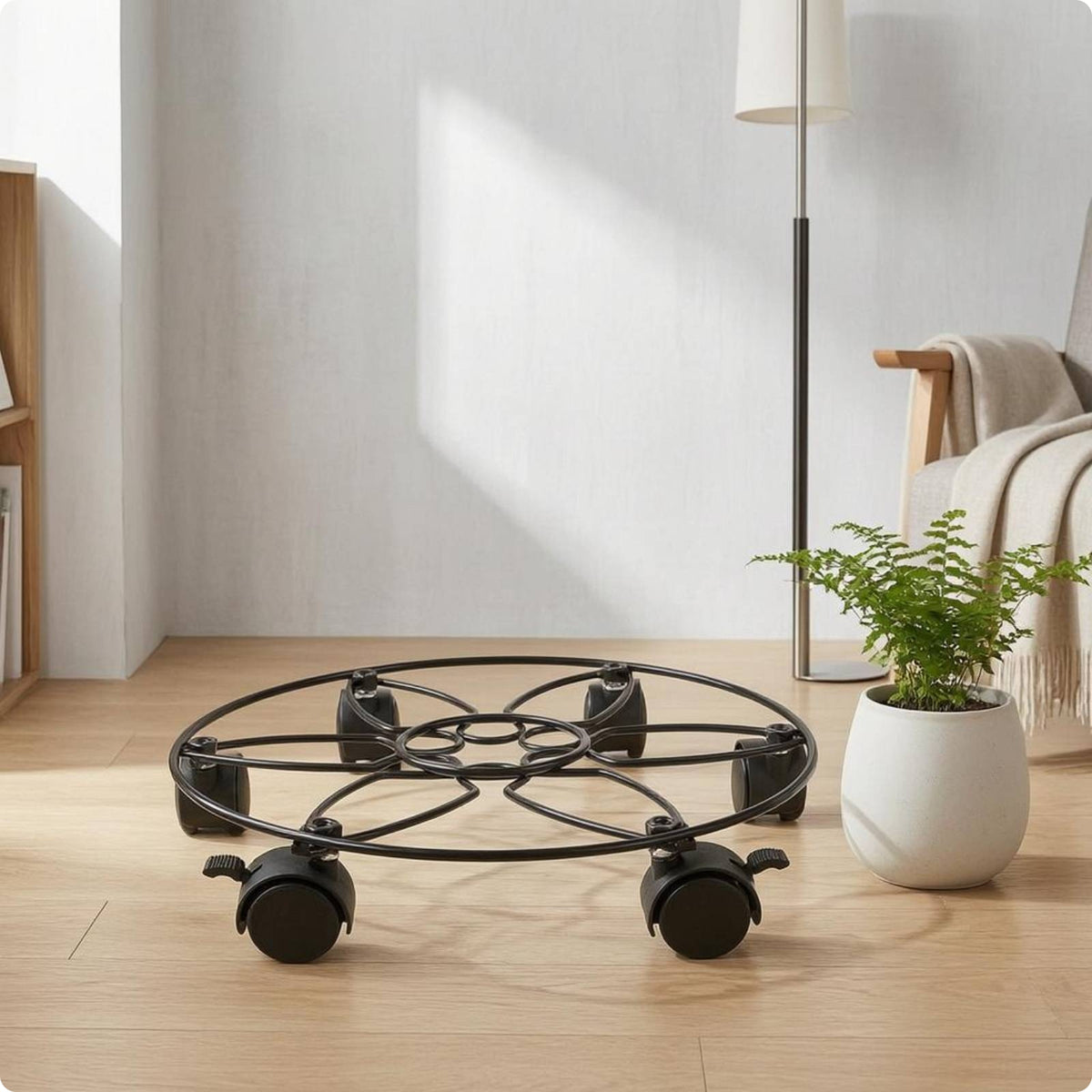 Lockable Caster Plant Stand Wire Frame Round Plant Mover Metal for Garden