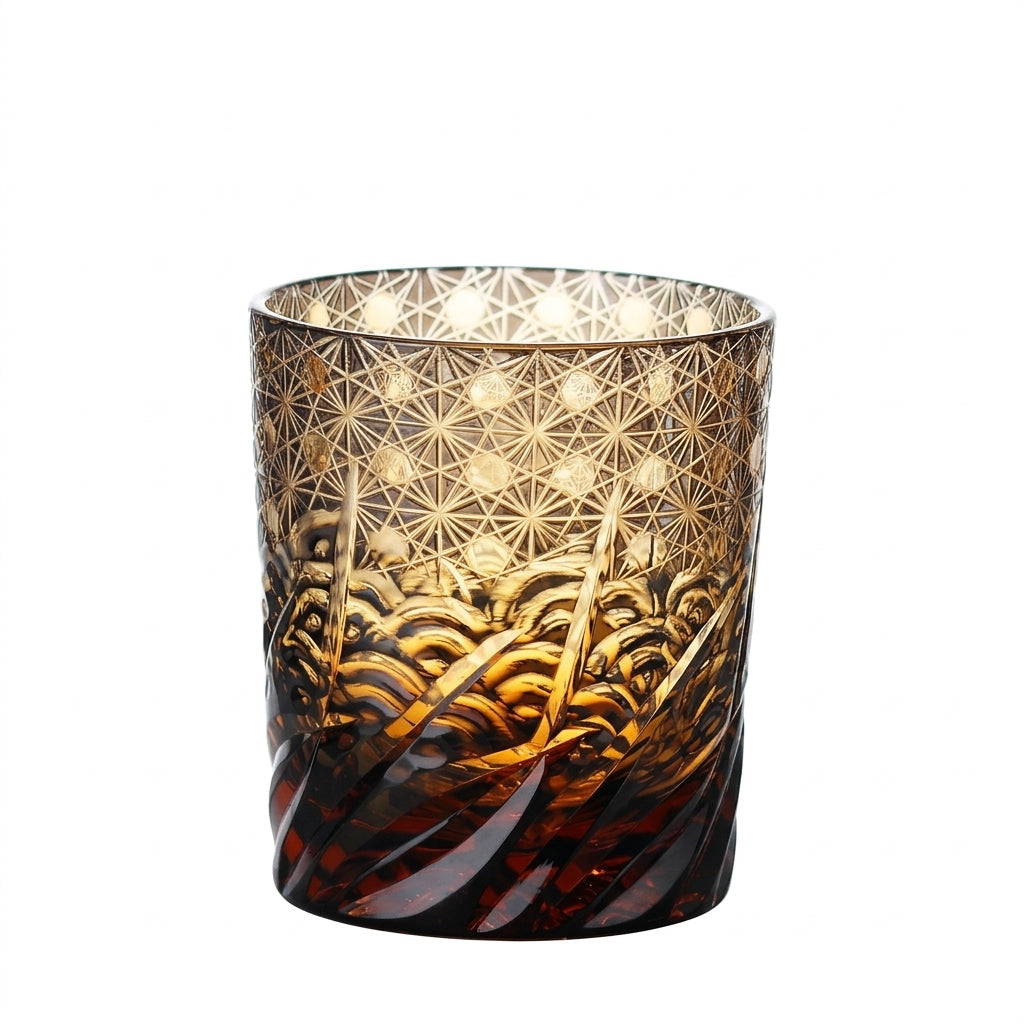 Hand-Engraved Crystal Glass Whiskey Glass, Japanese Style