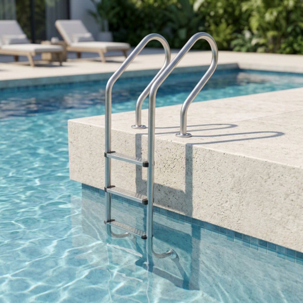 Anti-Slip 3-Step Pool Ladder Long-Lasting Stainless Steel Pool Ladder Polished Cylindrical