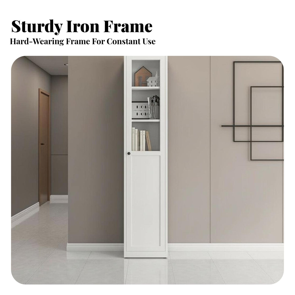 Modular Design Glass Door Showcase Anti-Rust Glass Door Cabinet Heavy-Duty Bookcase Adjustable Shelves for Book Lovers, Homeowners, Collectors, Study Room, Home Office, Bedroom, Retail Areas