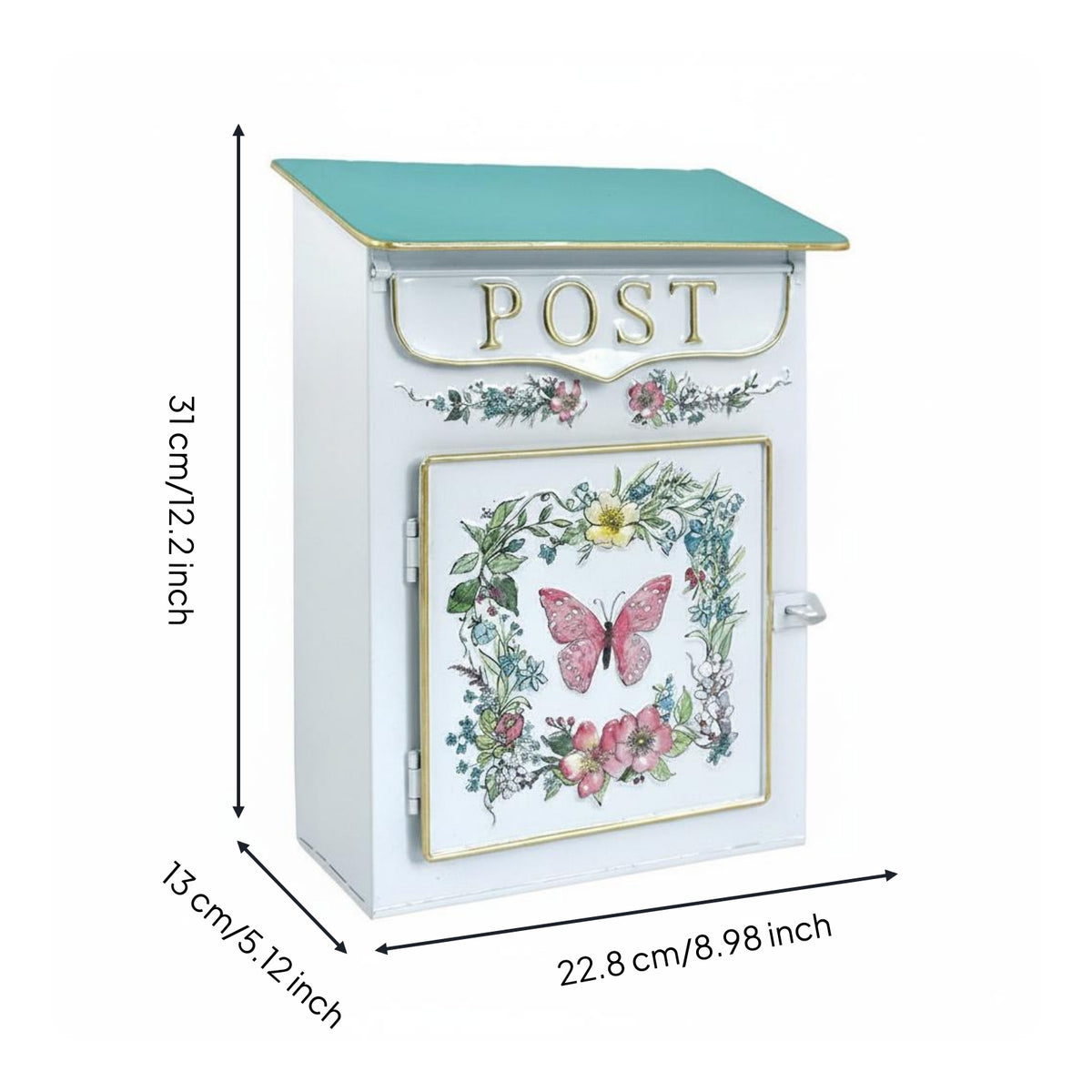 Surface-Mounted Mailbox Easy to Mount Outdoor Mail Box Floral Pattern Front Porch Fixture for Entrance