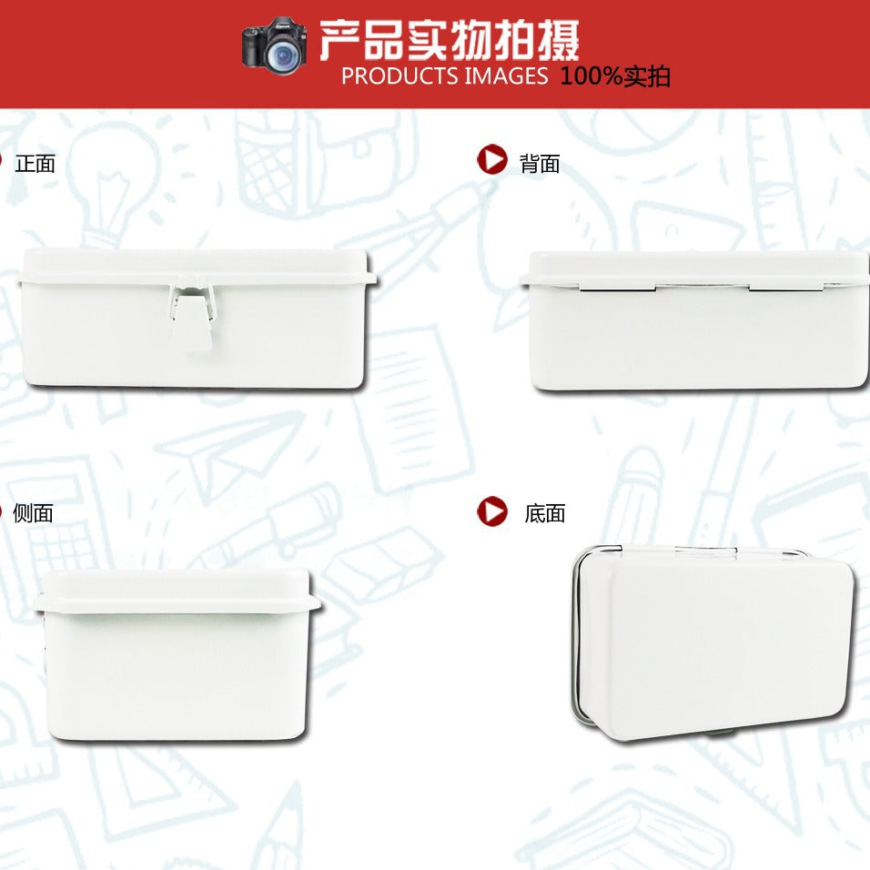 New Style Retro White Metal Storage Box for Stationery, Stickers, and Notes with Lid