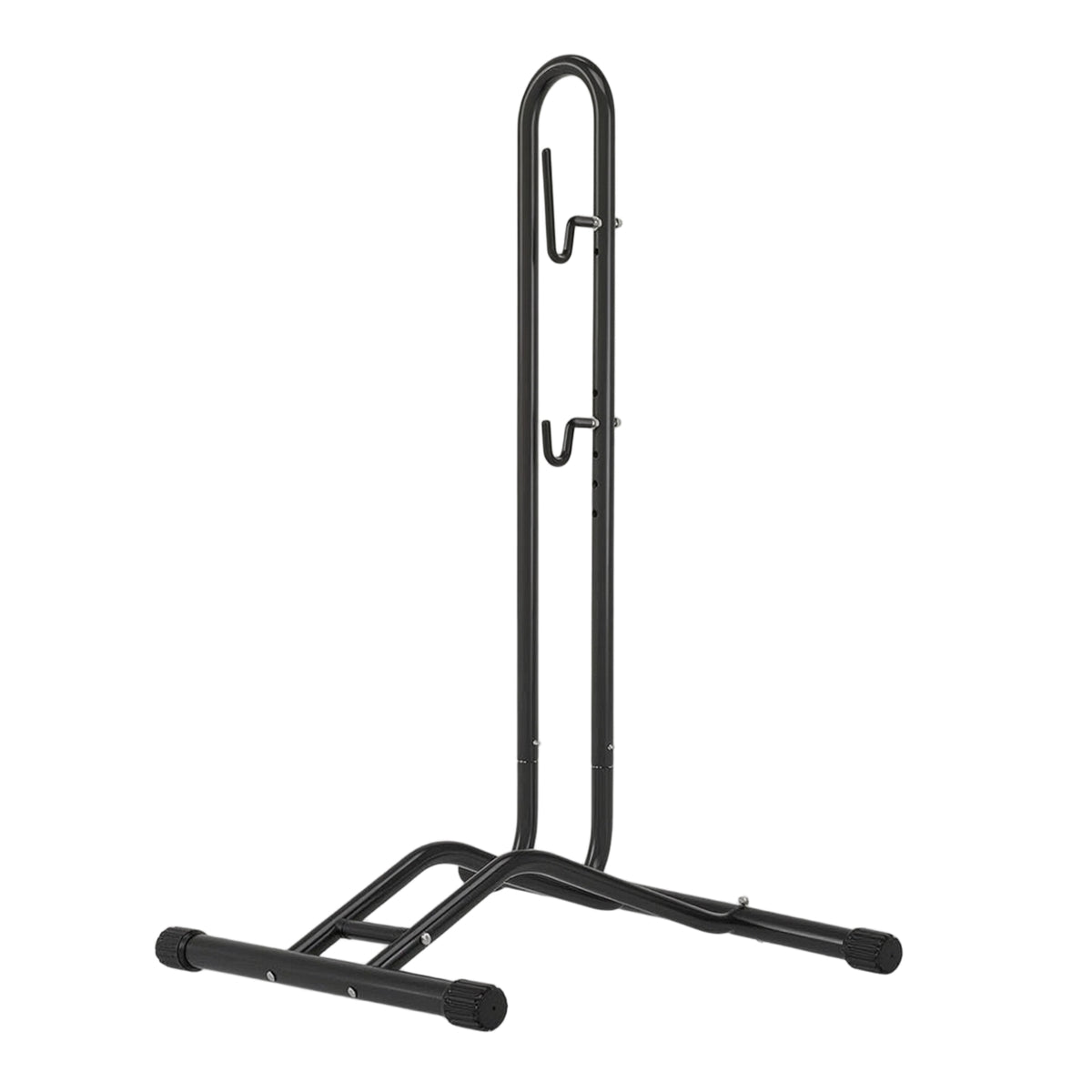 Metal Bike Floor Stand Space-Saving Two-Wheeler Floor Stand Heavy-Duty Two-Wheeler Parking Rack with Hook Easy to Use for Cyclists, Commuters, Garage