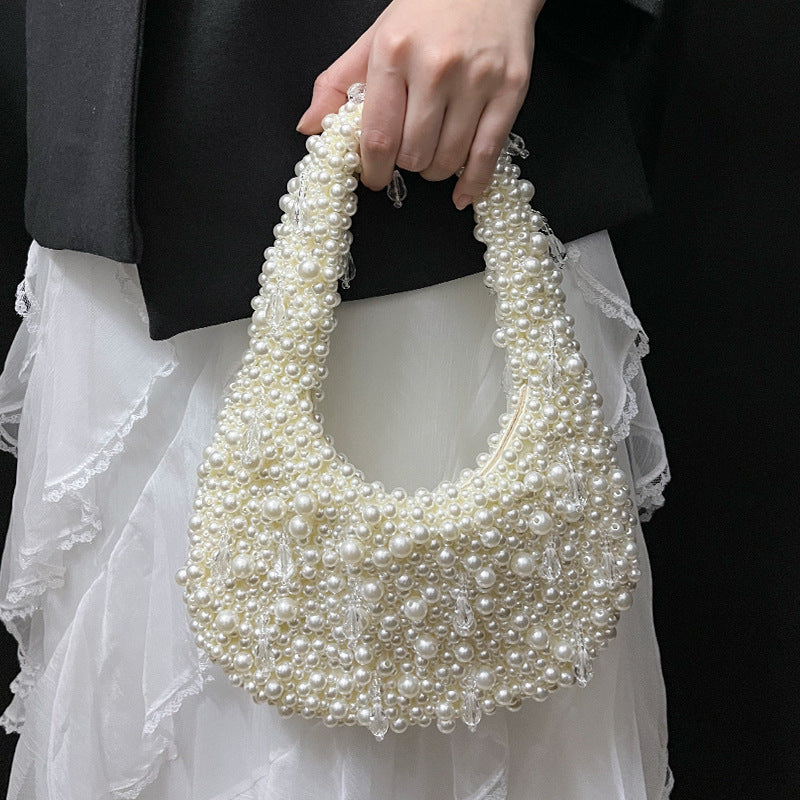 French Vintage Handmade Beaded Pearl Tote Bag