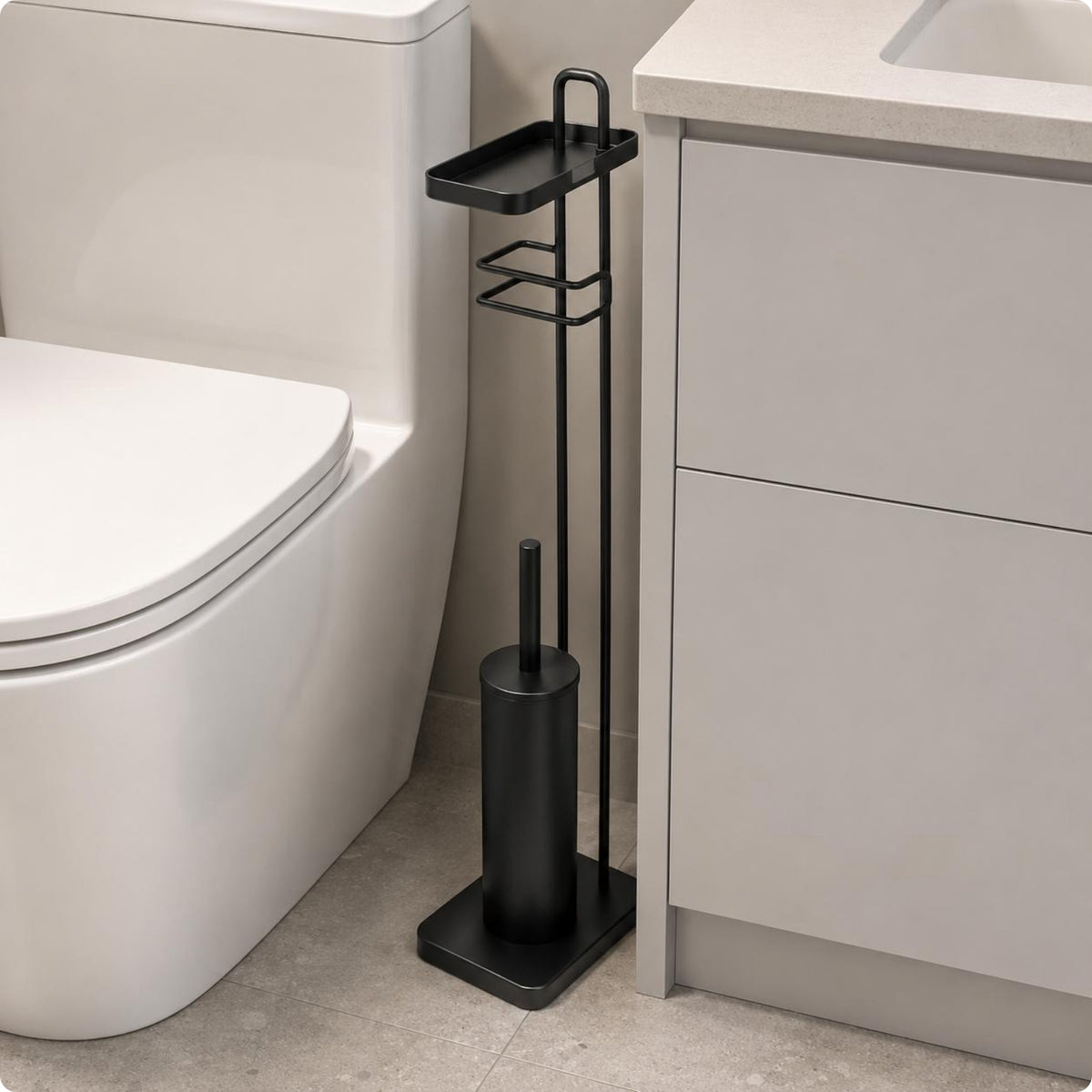 Bathroom Tissue Stand with Brush Holder No Bathroom Tissue Stand Space-Saving