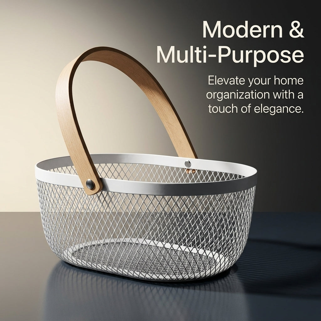 Laundry Basket with Metal Wire Frame for Kitchen Storage and Organization, Oval Shaped Iron Design for Fruits Vegetables Eggs