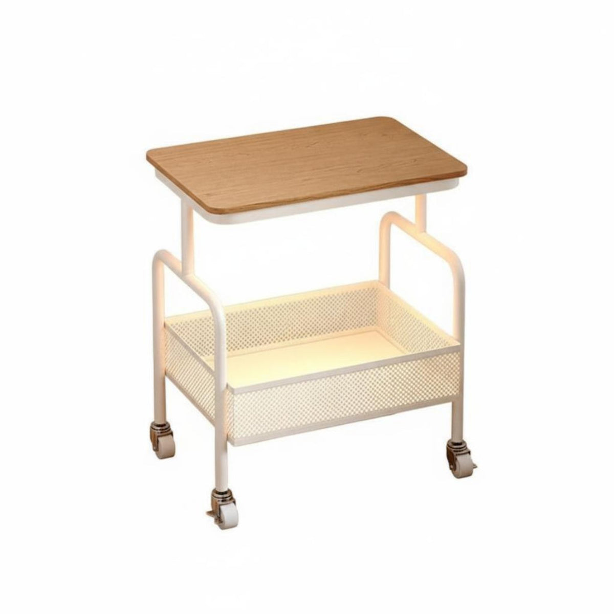Wheeled C-Table Rounded Corners Rolling C-Shaped Table Lockable Casters