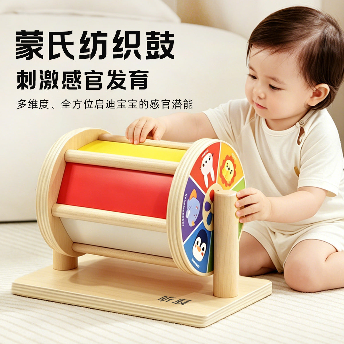Montessori Wooden Educational Toy Set with Textile Drum and Coin Box for Kids