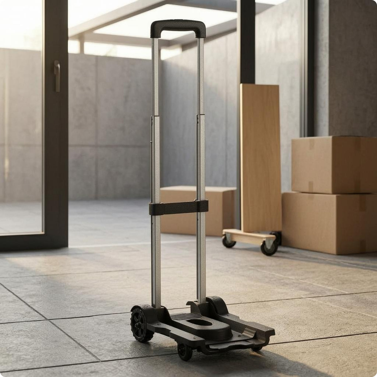 Folding Trolley Cart Compact Four Wheel Trolley Transport Gear Includes Ropes for Moving Luggage