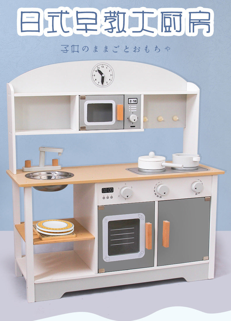 Wooden Japanese Pretend Kitchen Playset with Cookware for Kids