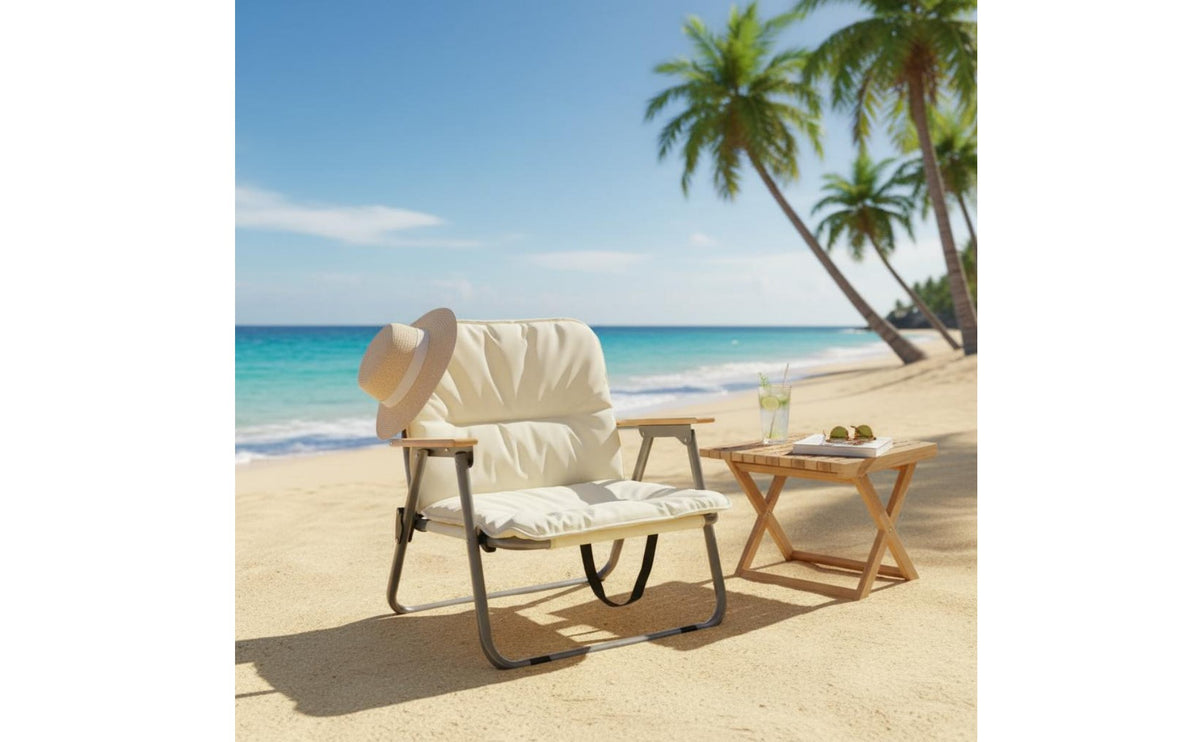 Portable Camping Chair Foldable Folding with Wooden Armrests No Assembly Required Beach Outdoor Chair for Anglers, Patio