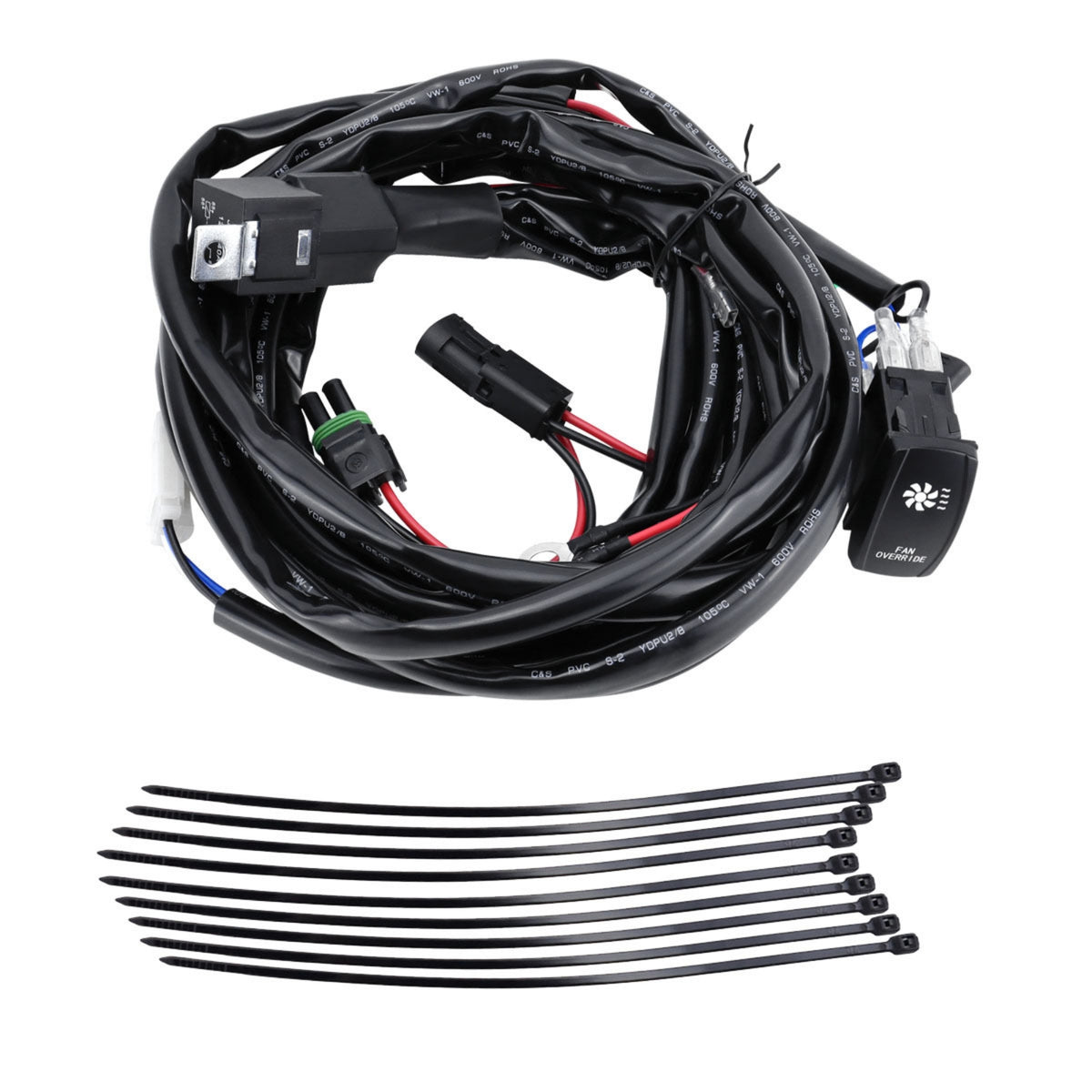 Sturdy Fan Override Switch Kit with Rocker Switch Manual Fan Override Wiring Harness Plug and Play for off-Road Vehicles