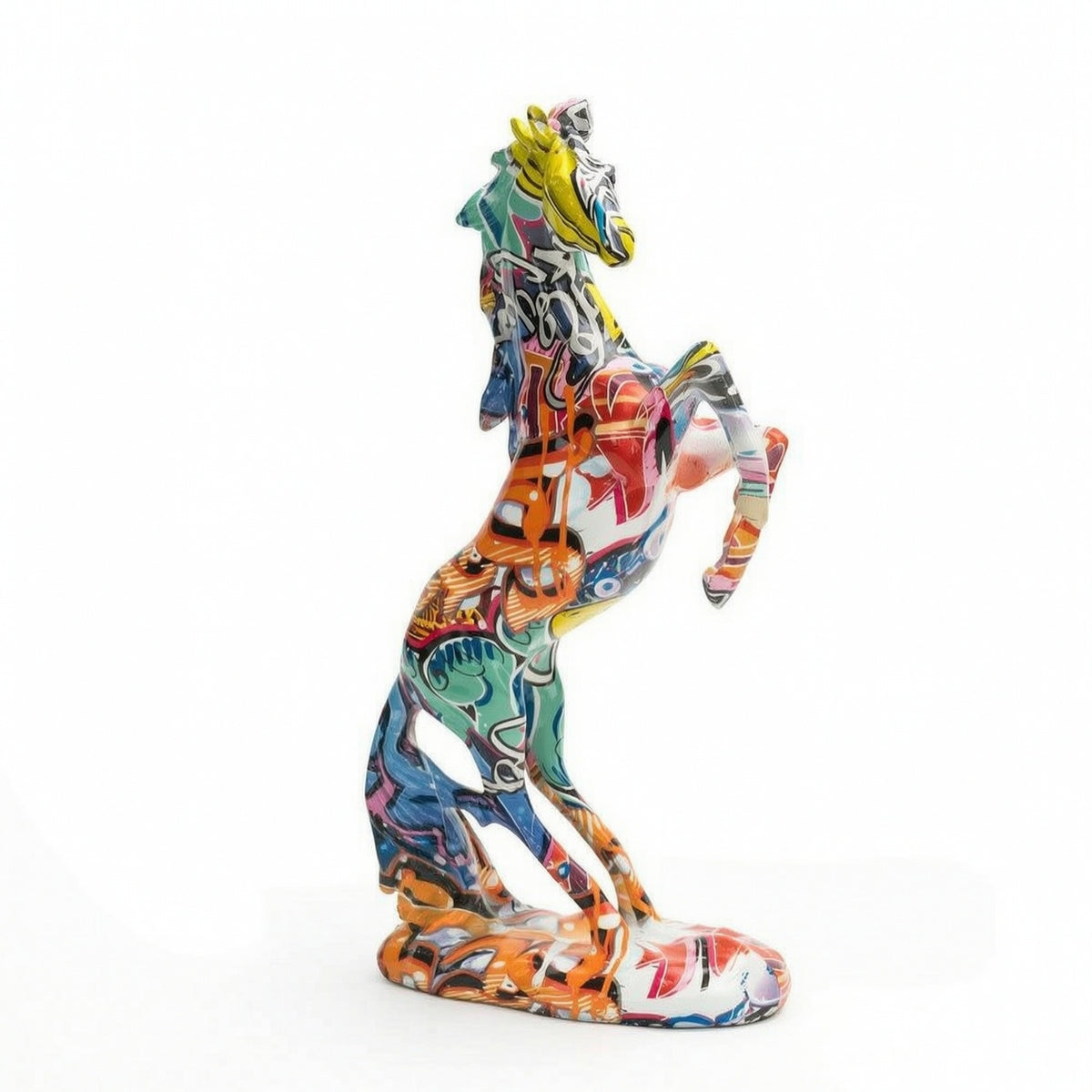 Horse Figurine Graffiti Horse Statue Rearing for Bookshelf