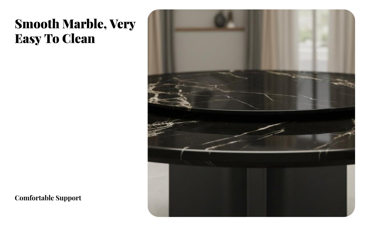7 Pieces Round Pedestal Table with 6 Chairs Luxury design Dining Set Marble Pattern Top Household Furniture for Homeowners, Villa, Kitchen, Living Room