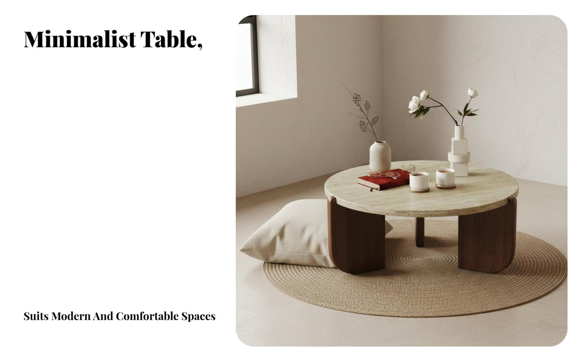 Wabi-Sabi Design Round Fluted Base Table Natural Stone Top Living Room Centerpiece Minimalist design Accent Furniture Easy Assembly for Apartment Dwellers, Homeowners, Interior Decorators, Balcony, Lounge Area, Bedroom, Office