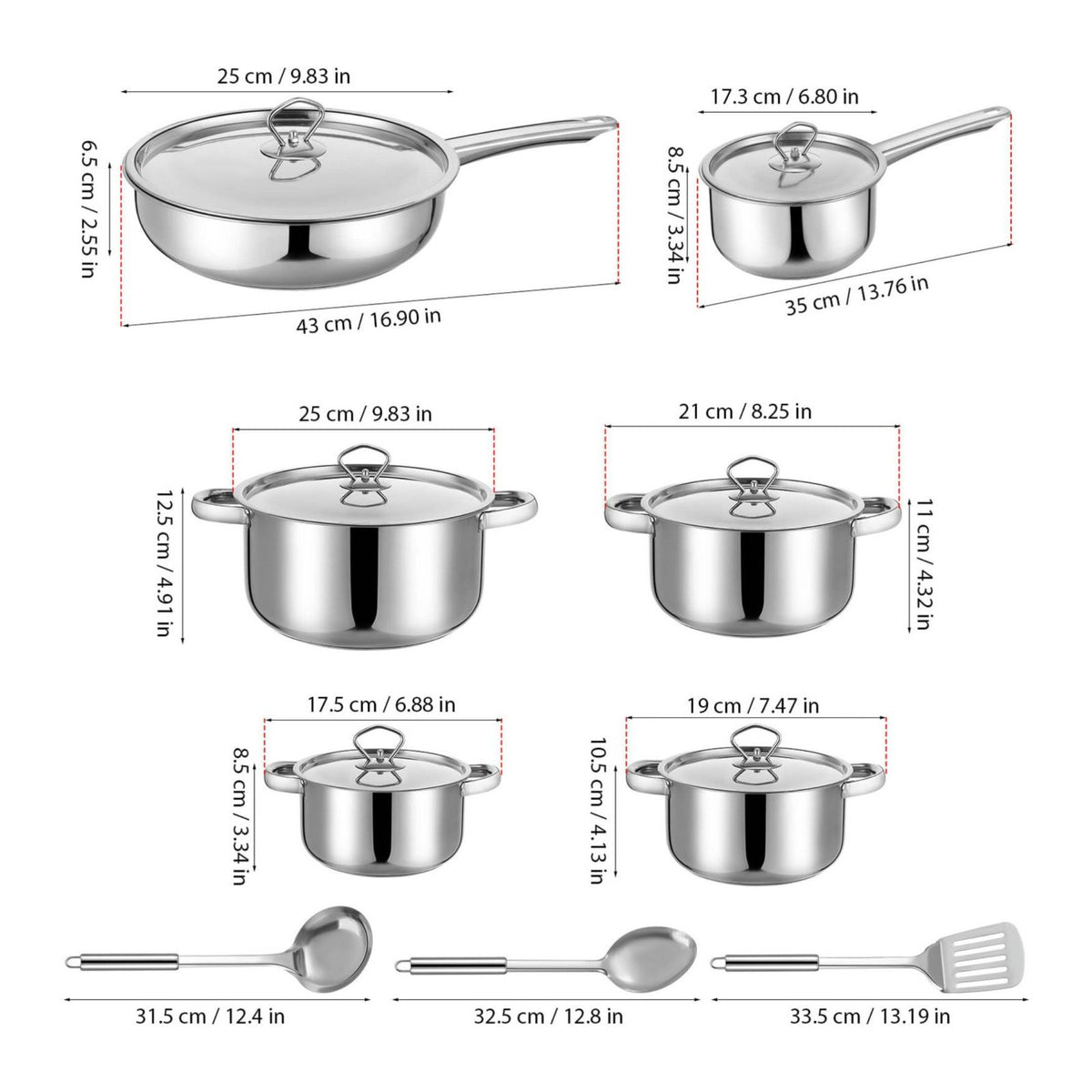 15 Pieces Stainless Steel Cookware Set Composite Bottom Kitchenware