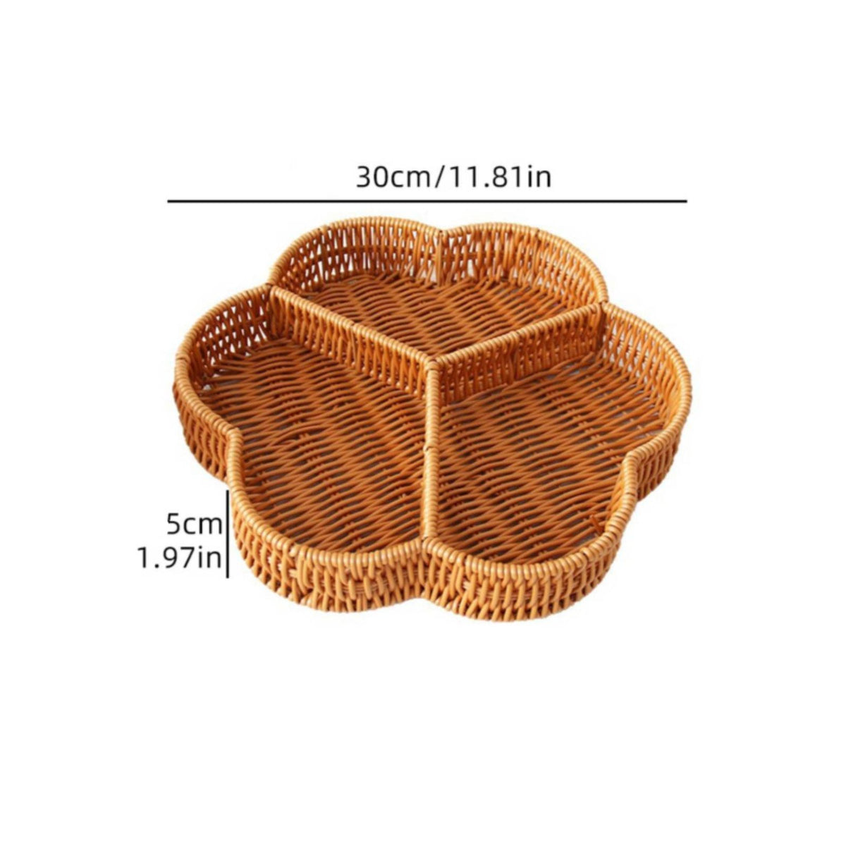 Woven Divided Serving Tray Rustic Style Fruit and Snack Serving Tray Hollow-out Design Flower Shaped Snack Basket for Living Room, Tabletop, Party