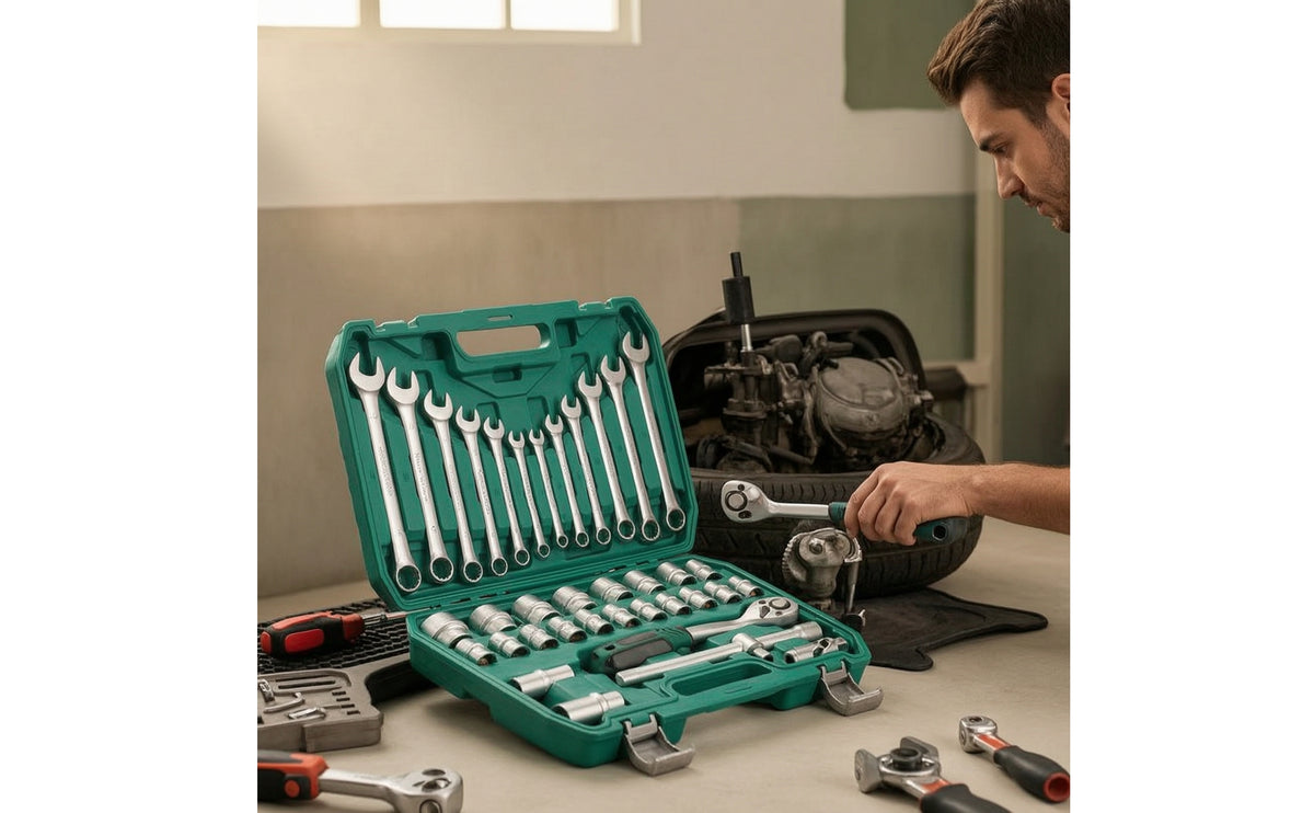 Socket Wrench Set with Case 37-Piece Socket Wrench Kit 72-72-Notch & Manual Tool Kit with Case for Home Handymen, Vehicle Owners, Garage