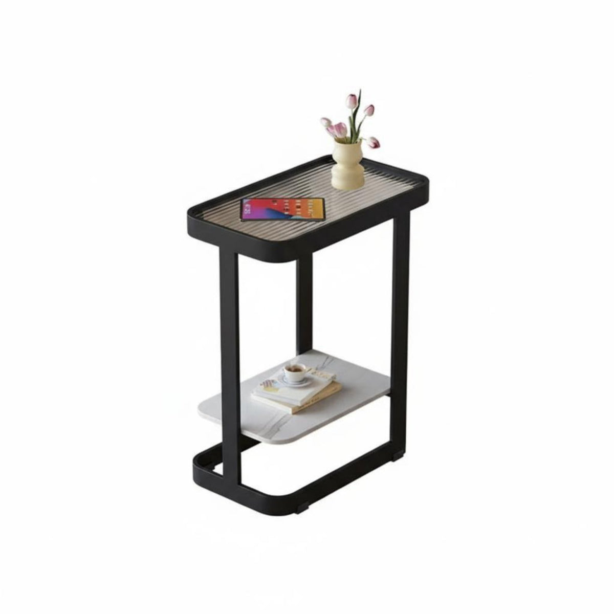 2-Tier C-Shaped Table Waterproof Surface Home Furniture Scratch-Resistant