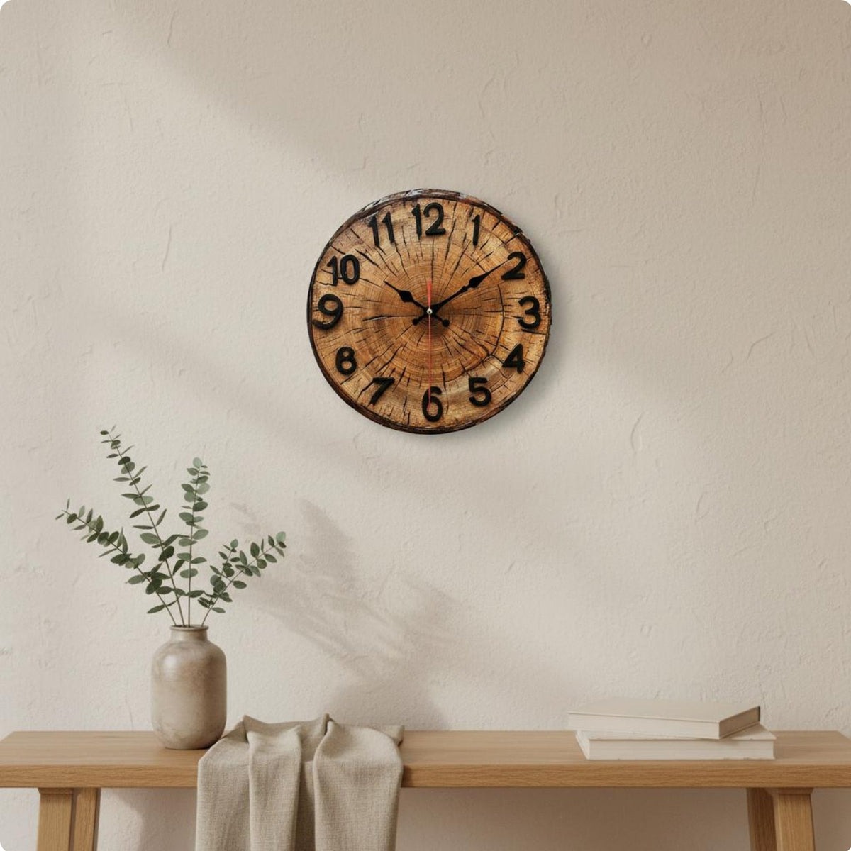 12 Inch Round Wall Clock Retro Design Wood Grain Clock Non-Ticking for Kitchen