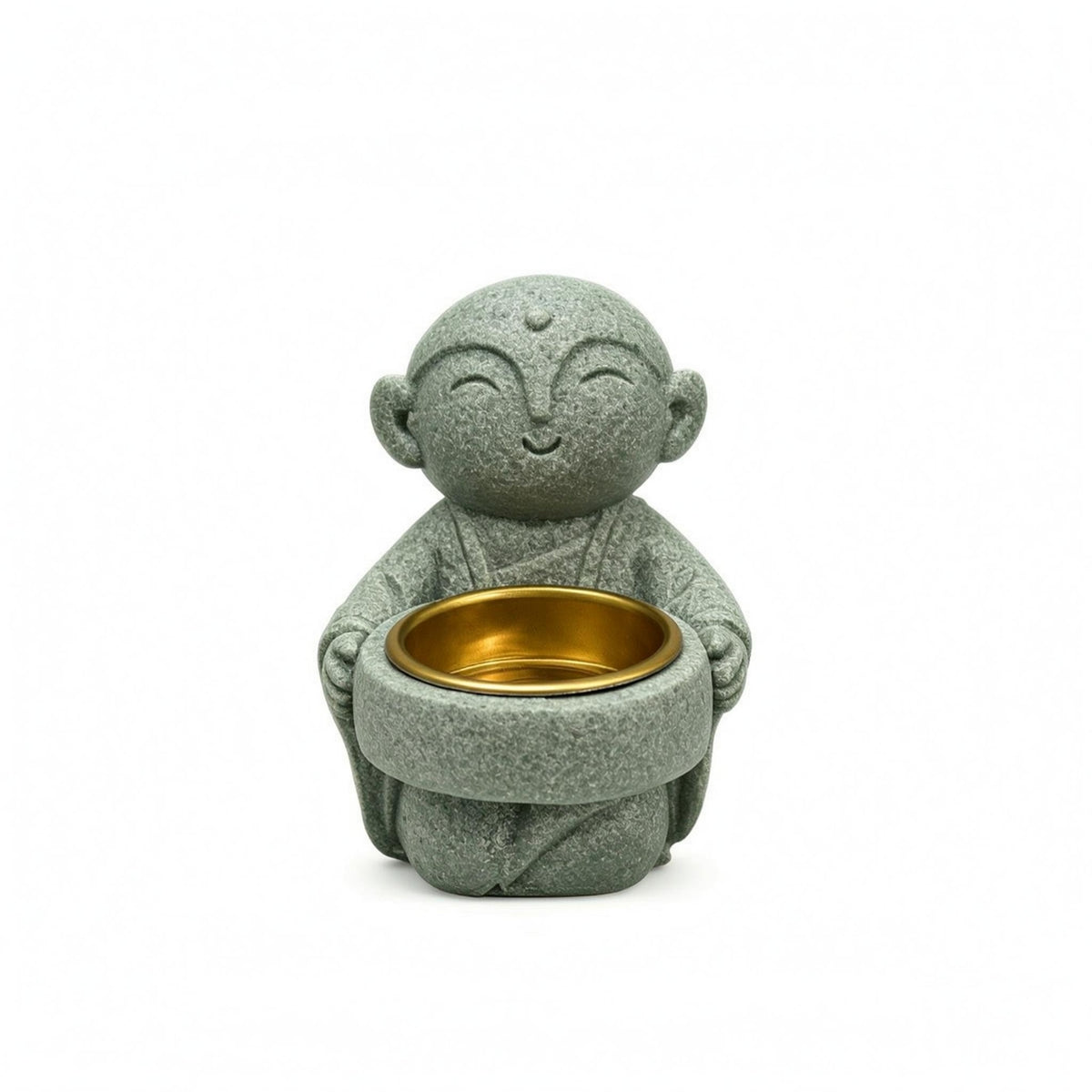 Monk Candle Holder Stone-Like Ornament Gold-Colored