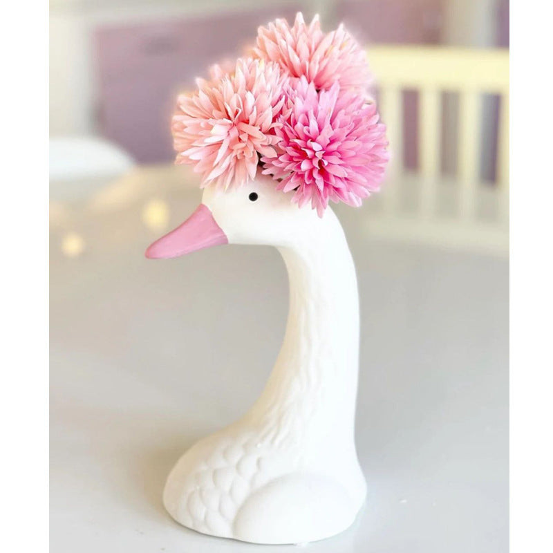 Nordic Ins Style White Ceramic Swan Vase with Pink Accent