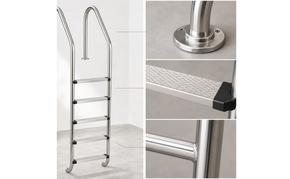 5-Step Pool Ladder Easy to Install Stainless Steel Pool Ladder Drillless for in-Ground Pools