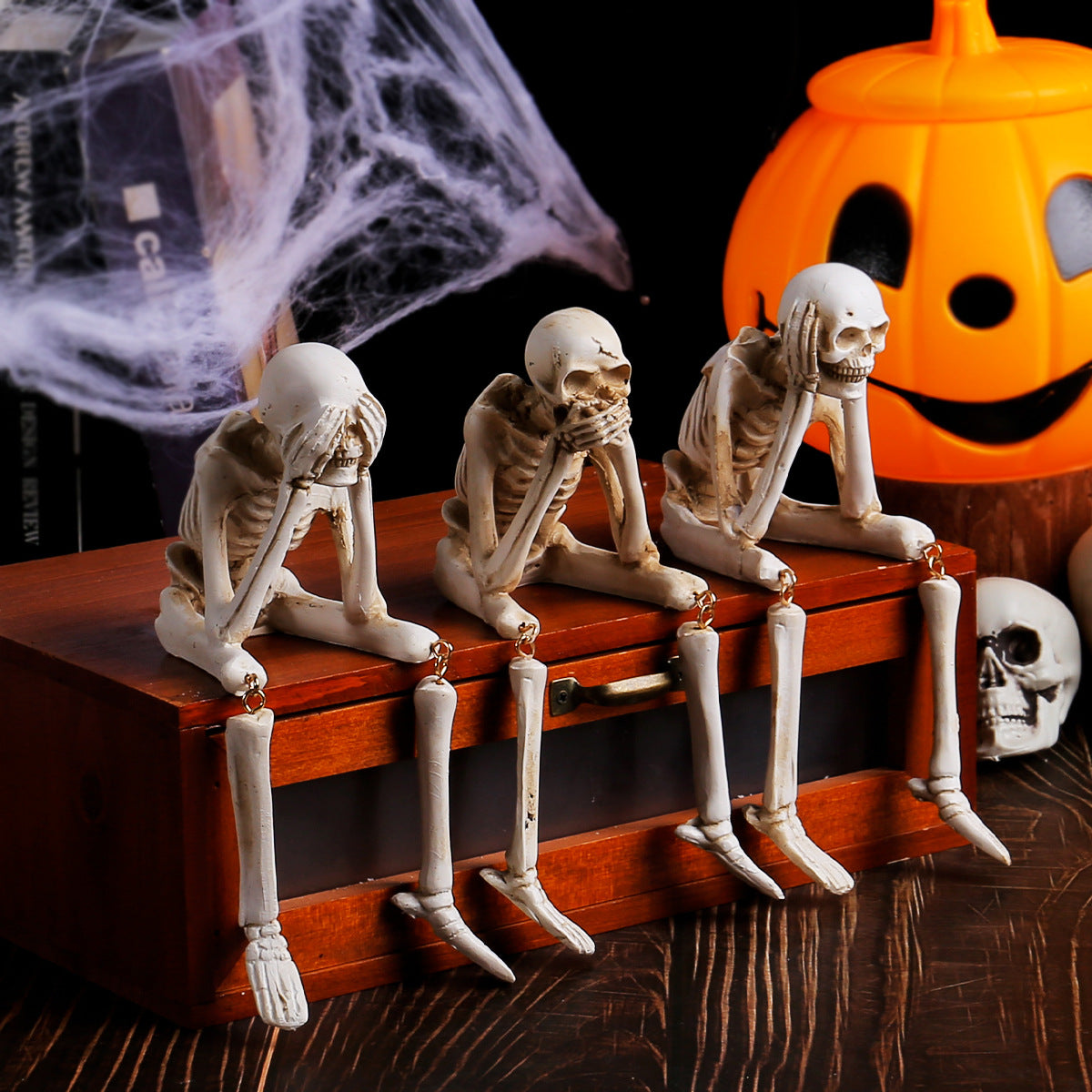 Halloween Skeleton Resin Figurine Set - Hear No Evil, See No Evil, Speak No Evil