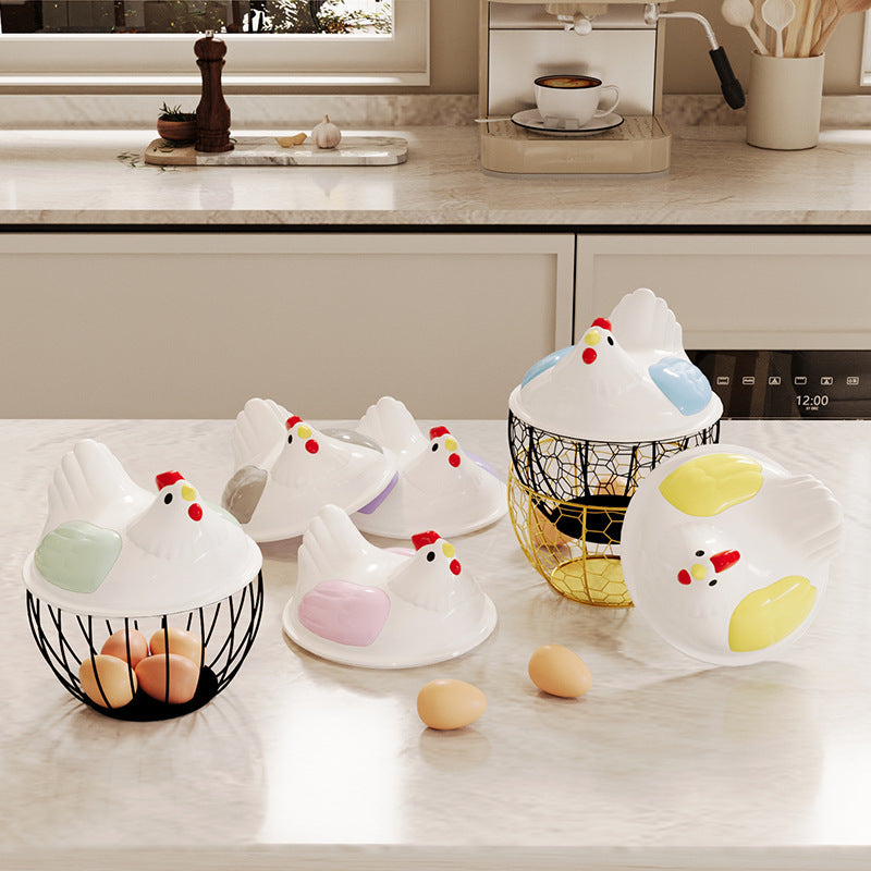 Kitchen Storage Basket with Lid, Metal Wire Basket for Eggs, Vegetables, Fruits