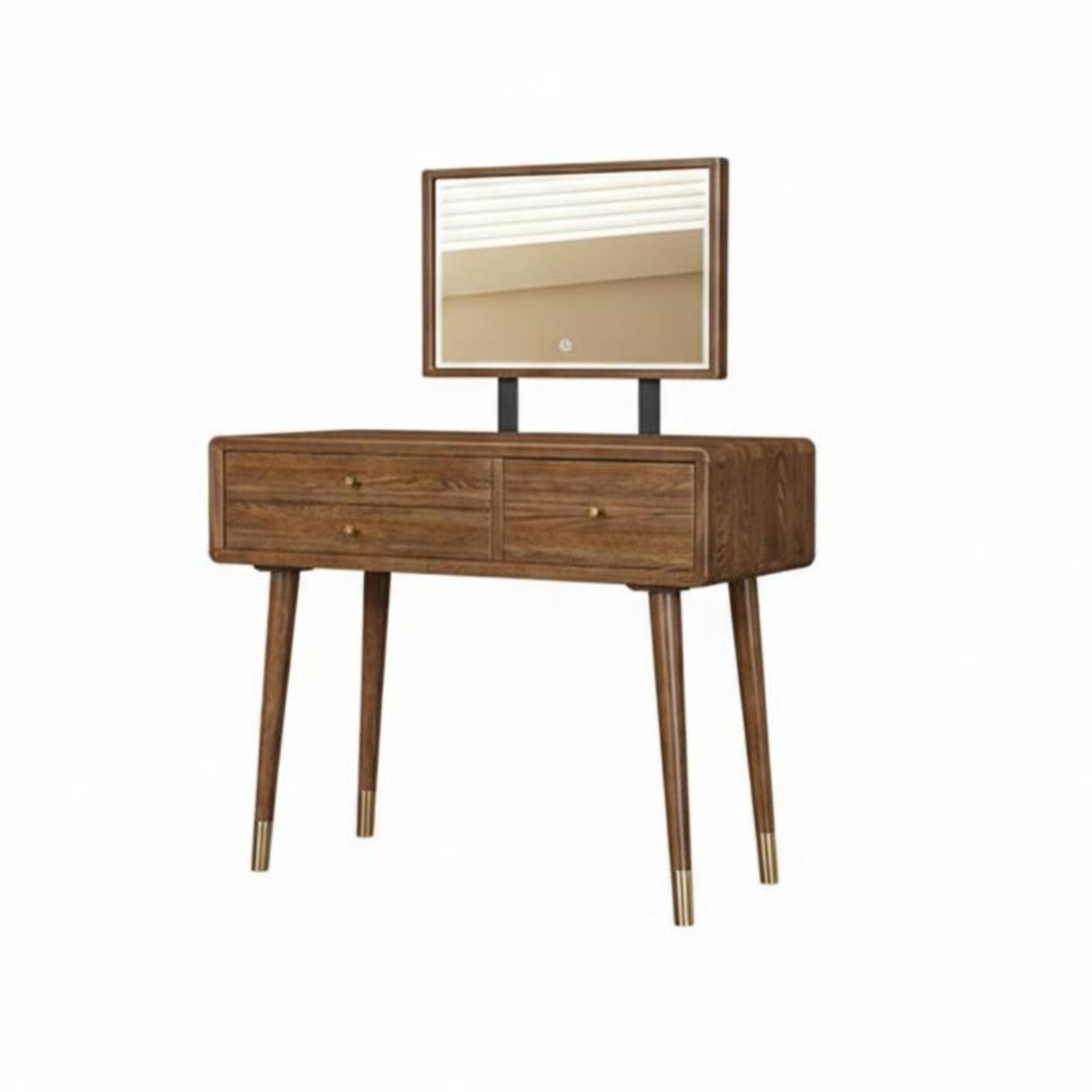 Wooden Vanity Set with Round Mirror Sturdy Wood Construction Vanity Set with Lighted Mirror Includes Matching Stool