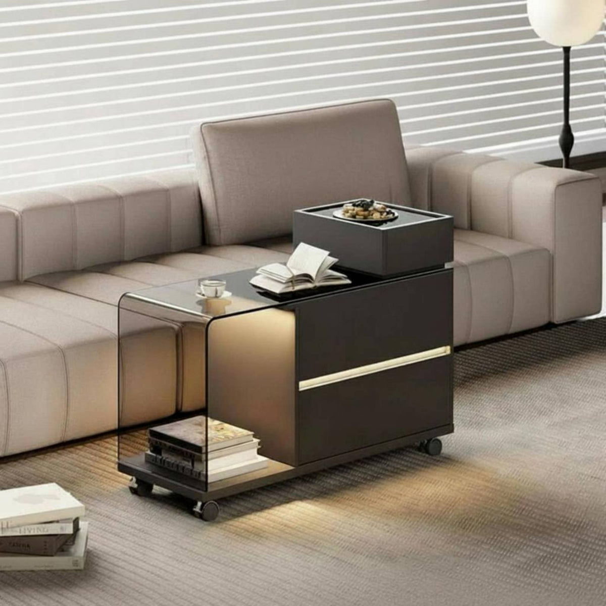2-Tier Rolling Side Table Movable with casters Home Furnishing Light Luxury Multifunctional for Office Workers, Adults, Kitchen