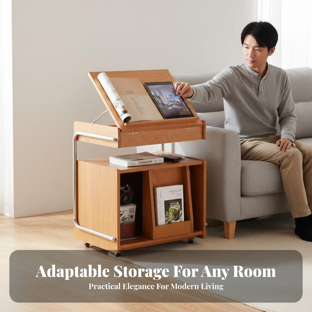 On Wheels Rolling Sofa Cart Space-Saving Multi-Tier Rolling Cart Multifunctional Mobile Furniture Easy to Clean for Apartment Dwellers, Homeowners, Office Workers, Living Room, Small Areas, Bedroom, Kitchen