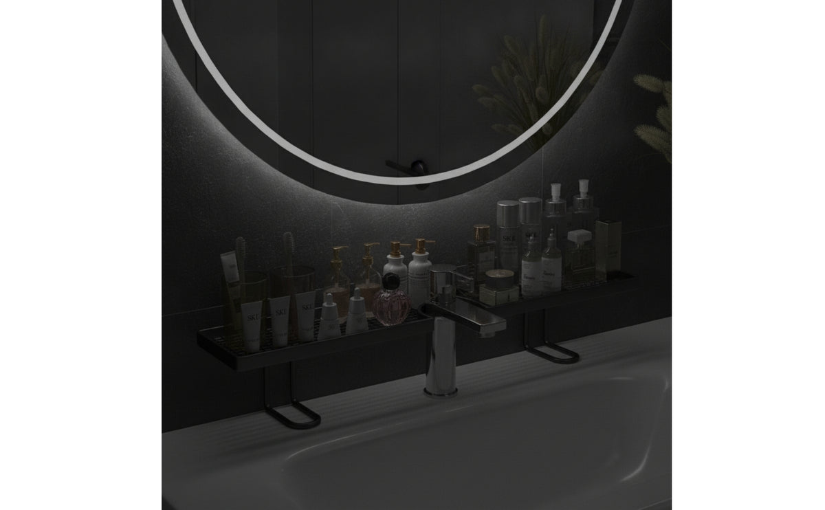 Sink Organizer with Cutout Space-Saving Behind Faucet Storage Shelf Easy Drainage over Faucet Shelf for Washstand