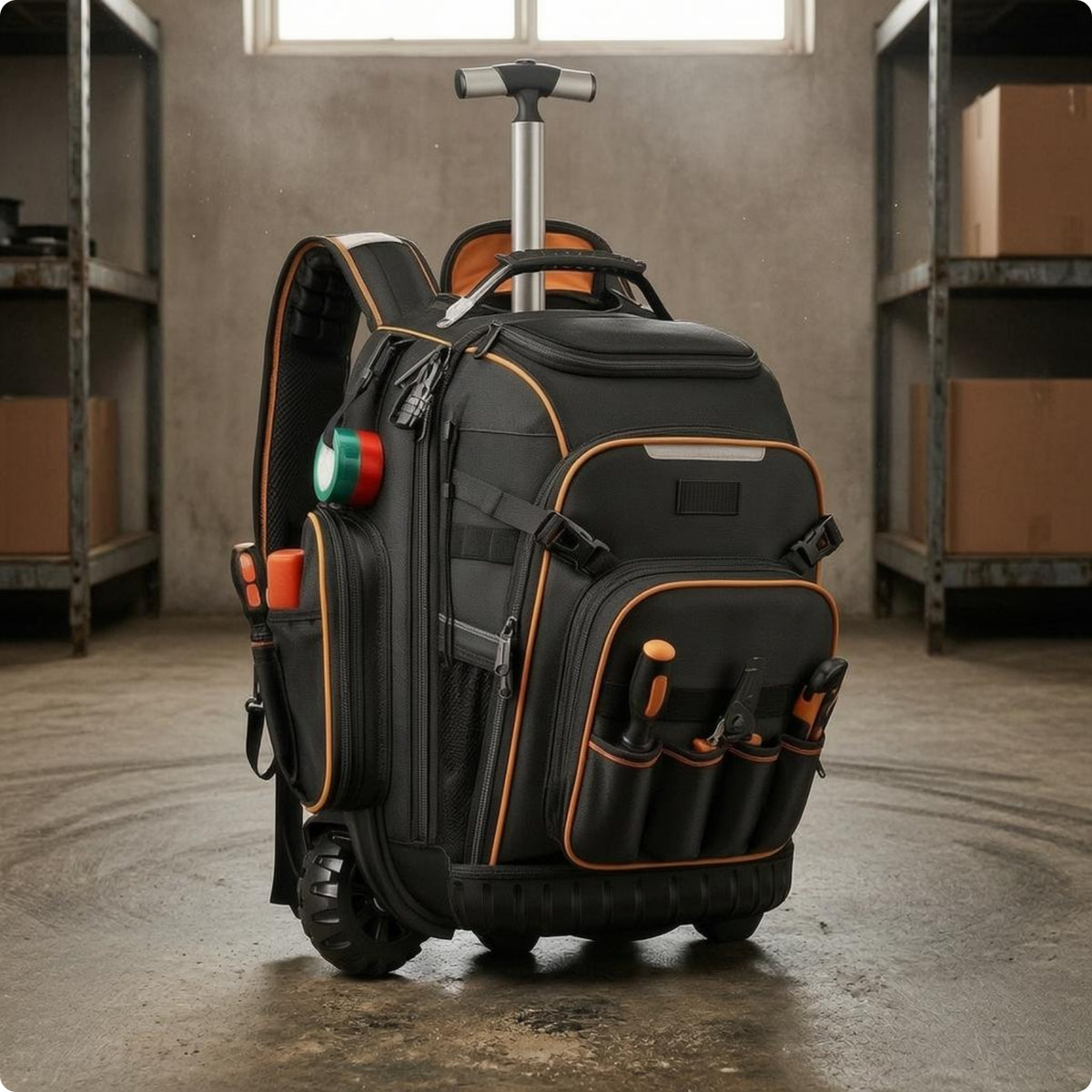 Rolling Tool Backpack Padded Back Panel Wheeled Tool Backpack Reinforced Edges