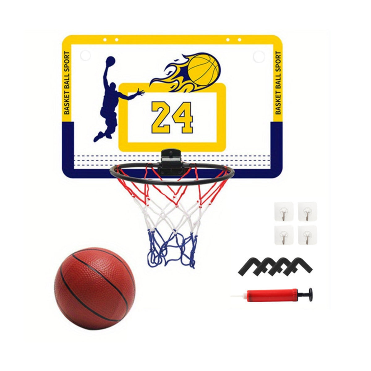 DrillDrillless Mini Basketball Hoop with Pump Compact Hanging Basketball Hoop Portable Toy Indoor for Children, Toddlers, Bedroom, Dorm Room, Office