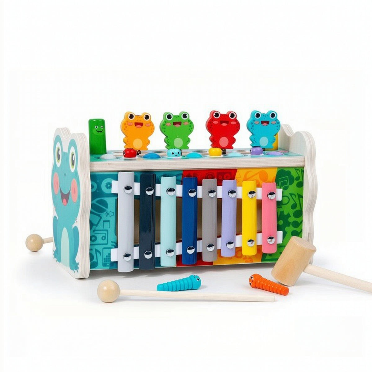 Multifunctional Pounding Bench with Xylophone Interactive Pound and Tap Toy Educational Wooden Activity Box Developmental for Children, Babies, Playroom
