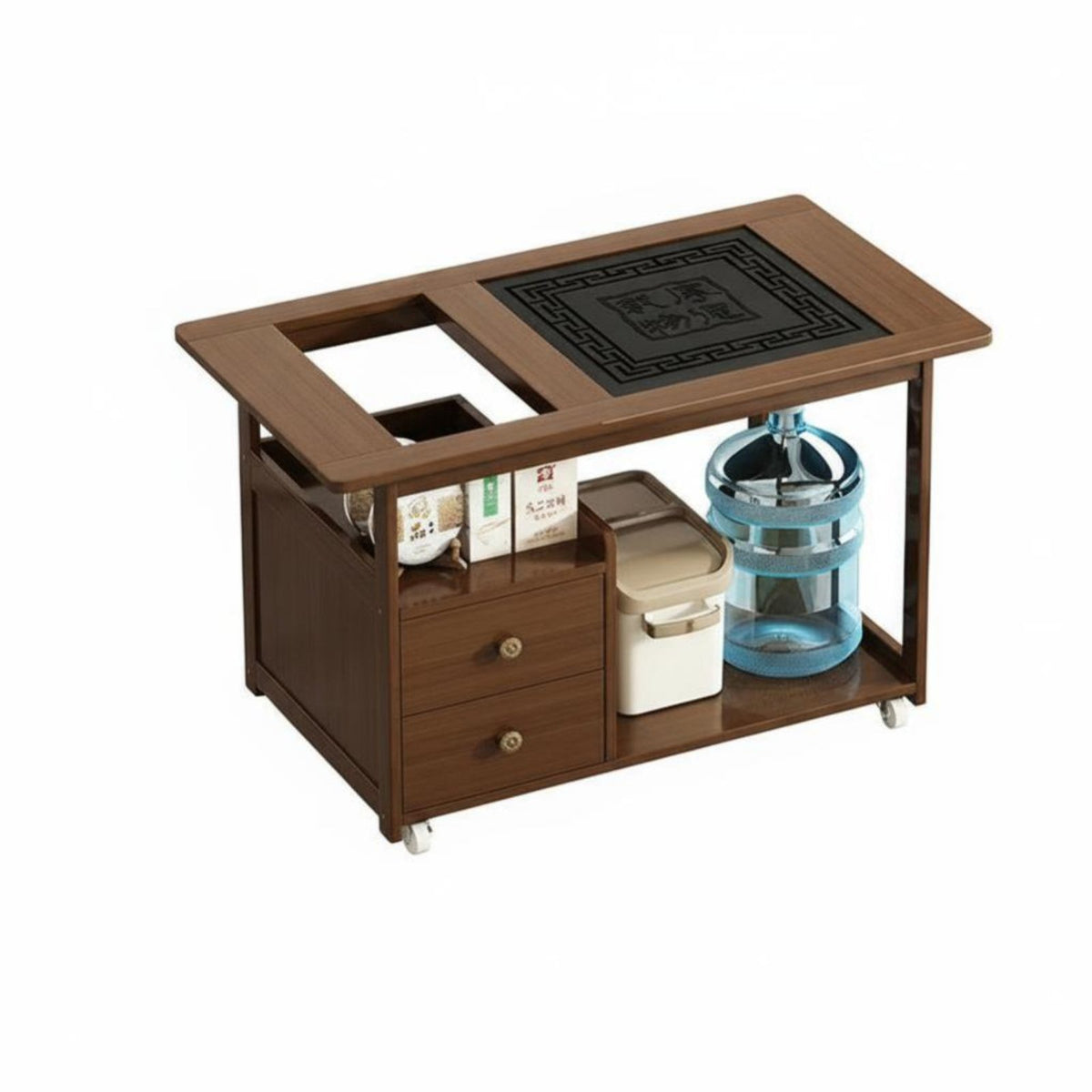 Mobile Tea Station Multifunctional Design 2-Tier Serving Trolley for Living Room