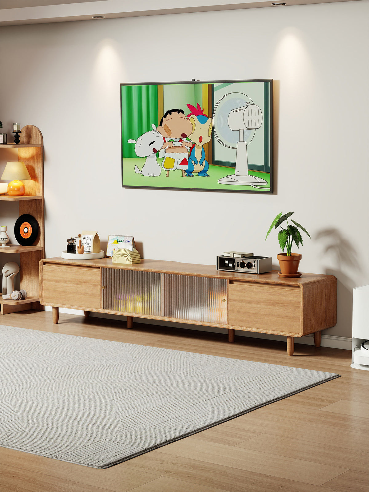 Solid Wood TV Cabinet with Drawers, Modern Style