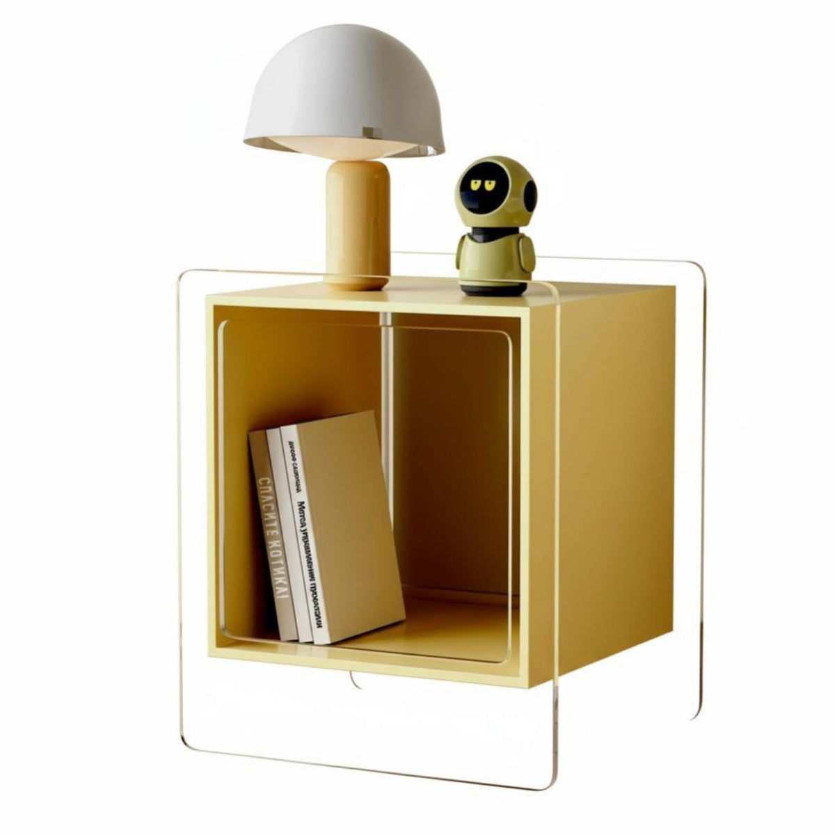 two-levelTier Transparent Cabinet Modern and aesthetic Bedside Table Rounded Corners