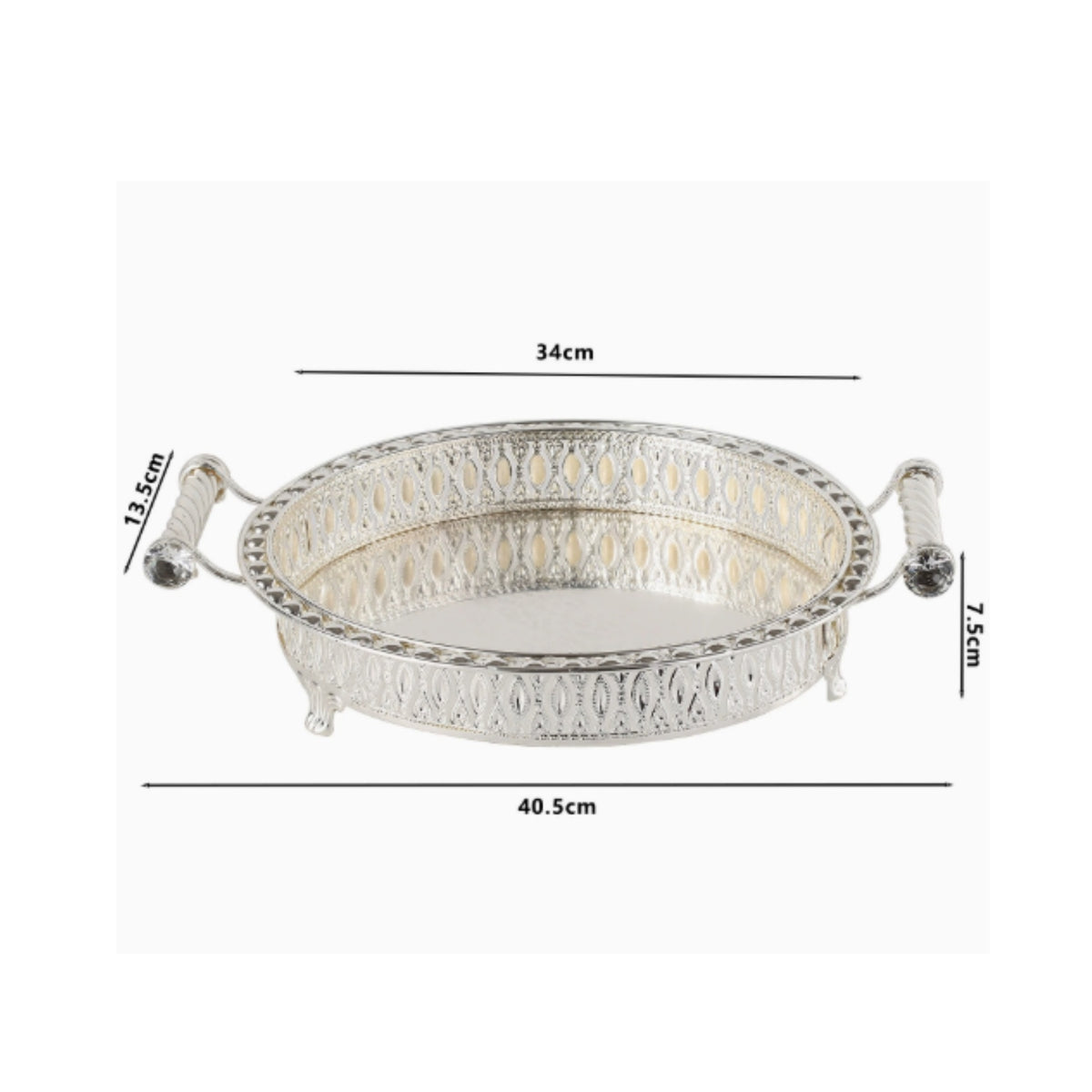 Filigree Tray Raised Rim Mirror Polished Round Tray Standing Feet