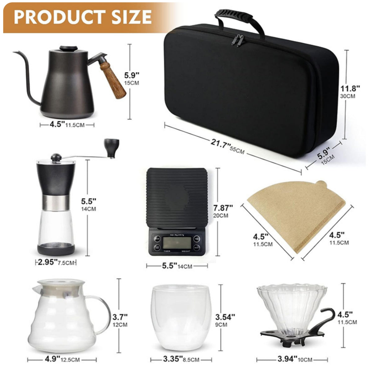 Pour over Coffee Set with Case Portable Trip Coffee Maker Kit All in One for Campers, Office